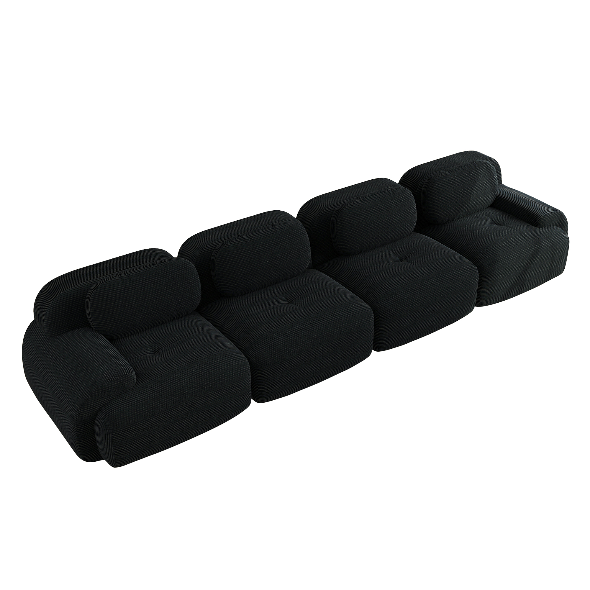 moduulisohva 4-paikkainen musta korduroy ergonominen säädettävä