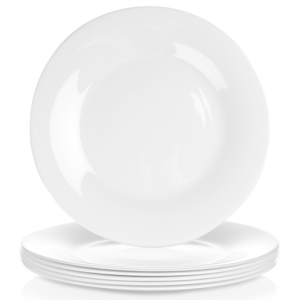 Matalat lasiset ruokalautaset, valkoiset, 25,5 cm, 6 kpl.