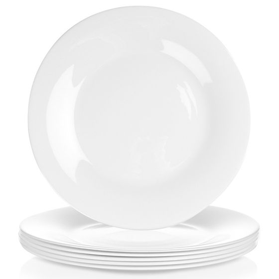 Matalat lasiset ruokalautaset, valkoiset, 25,5 cm, 6 kpl.