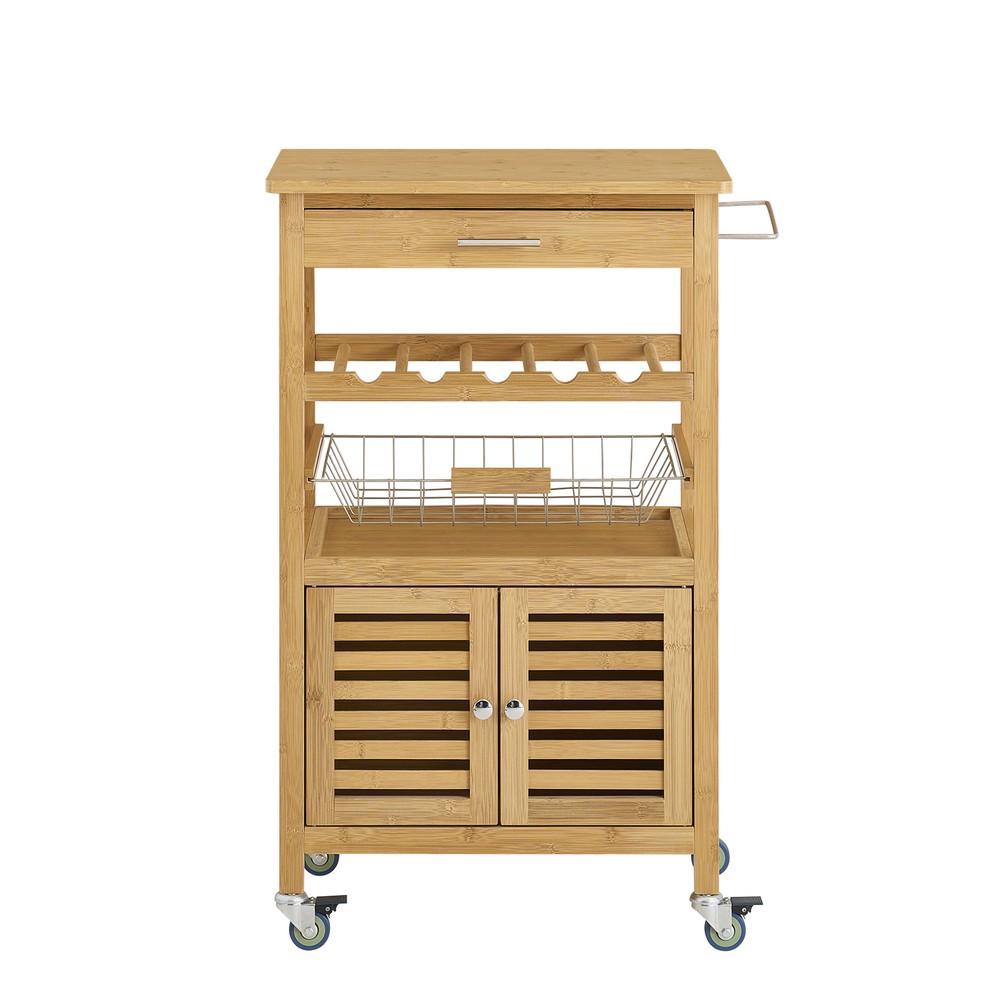 SoBuy Keittiökaappi pyörillä bambusta beige FKW53-N