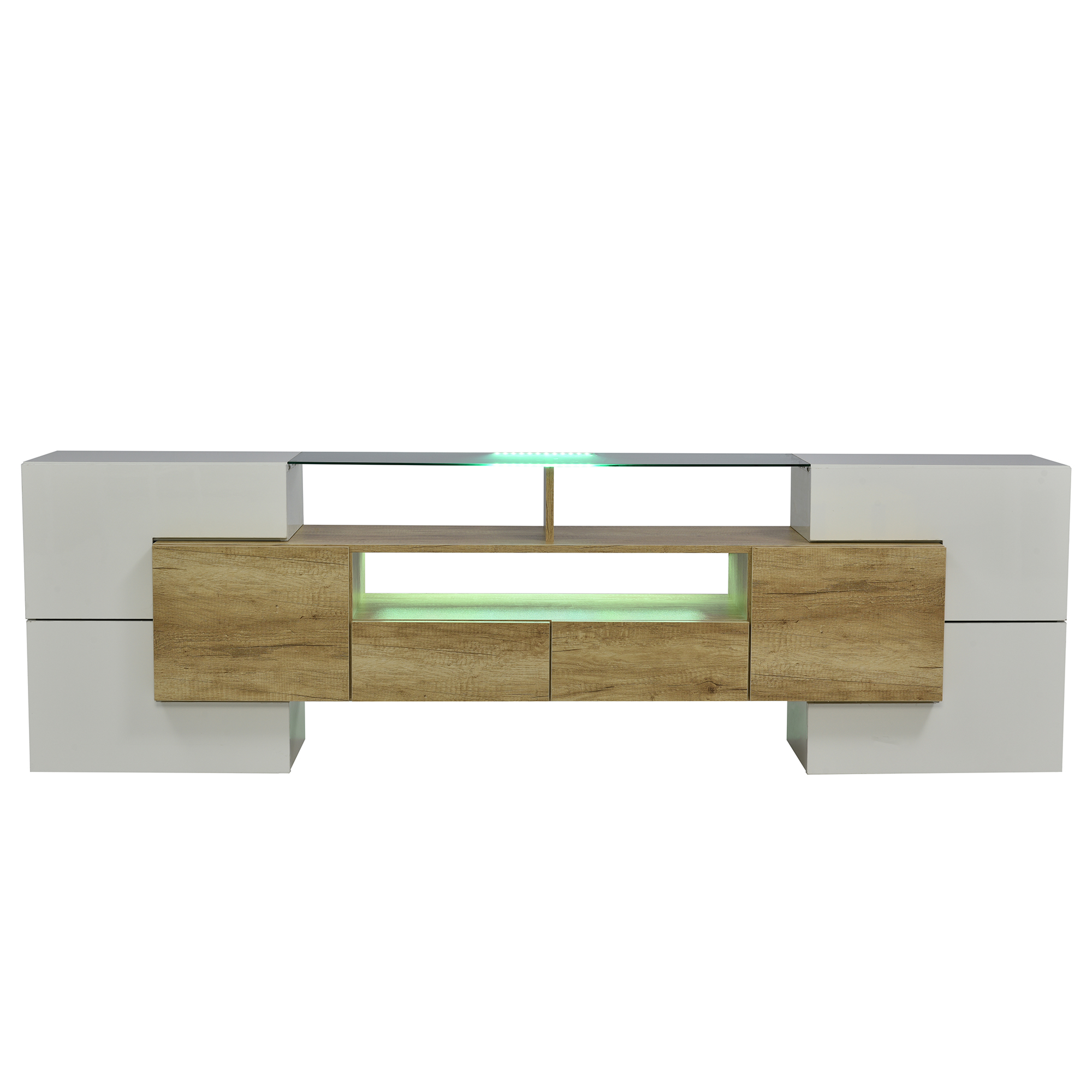 TV-taso 200x35x60 cm luonnonvärisen pinnan ja MDF-materiaalin kanssa säilytyksellä ja LED-valaistuksella
