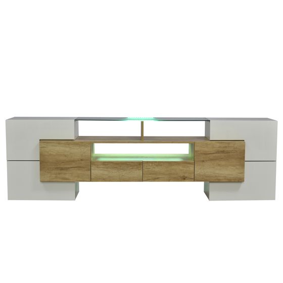 TV-taso 200x35x60 cm luonnonvärisen pinnan ja MDF-materiaalin kanssa säilytyksellä ja LED-valaistuksella