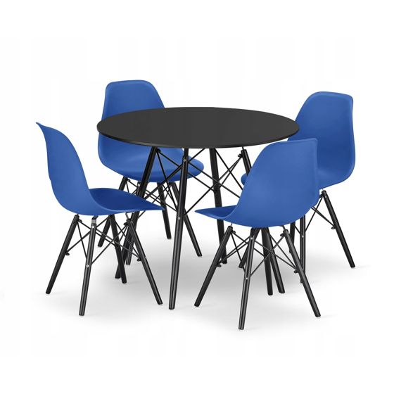 Ruokailuryhmä Pöytä, pyöreä TODI 80 musta + 4 OSAKA-tuolia
