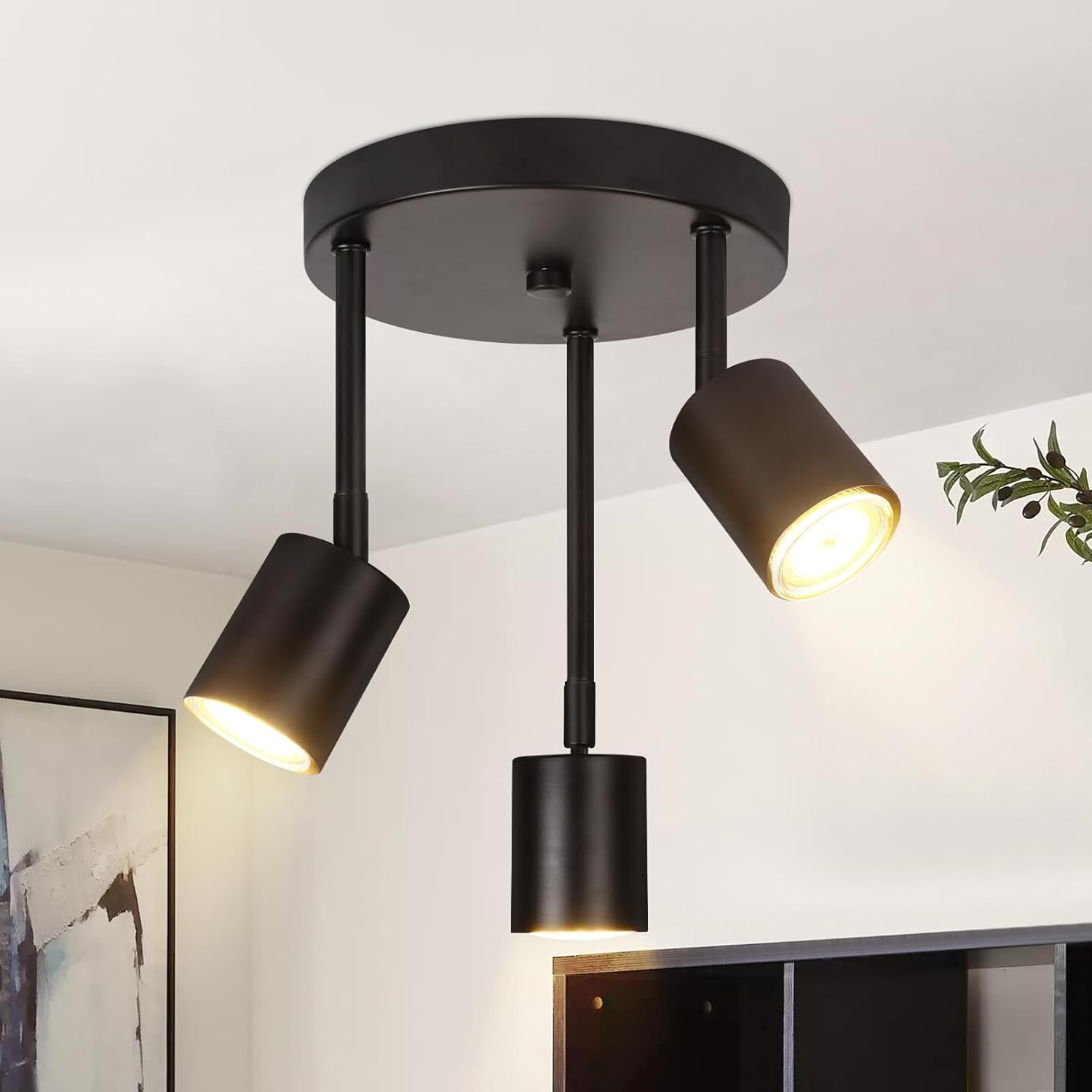 NETTLIFE Kattospotti musta, 3 säädettävää LED GU10 - lamppua, 350°
