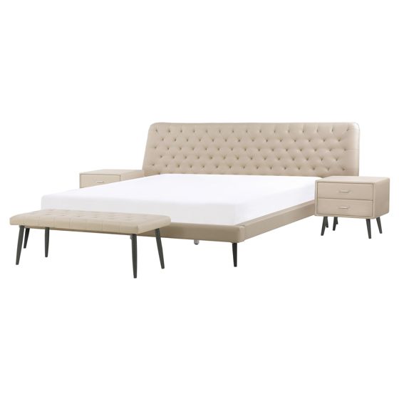 Makuuhuonesetti keinonahka ESSONNE 160 x 200 cm Beige