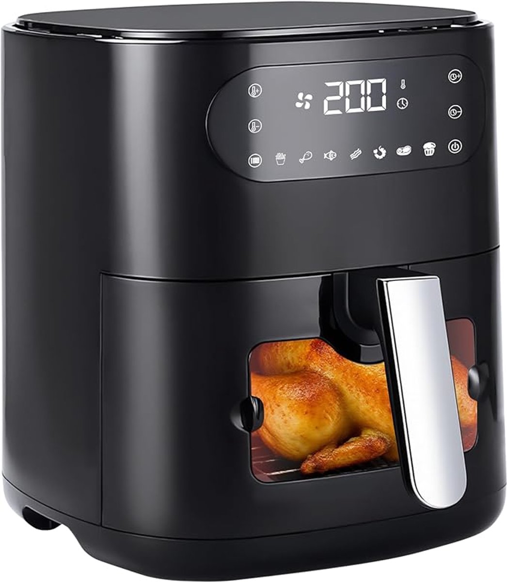 NETTLIFE 6L - hiljainen airfryer mustalla ikkunalla ja 7 esiohjelmalla (yksi kori)