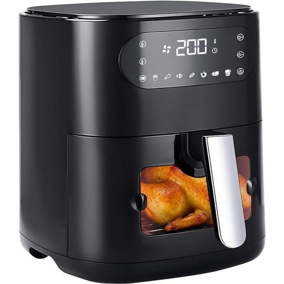 NETTLIFE 6L - hiljainen airfryer mustalla ikkunalla ja 7 esiohjelmalla (yksi kori)