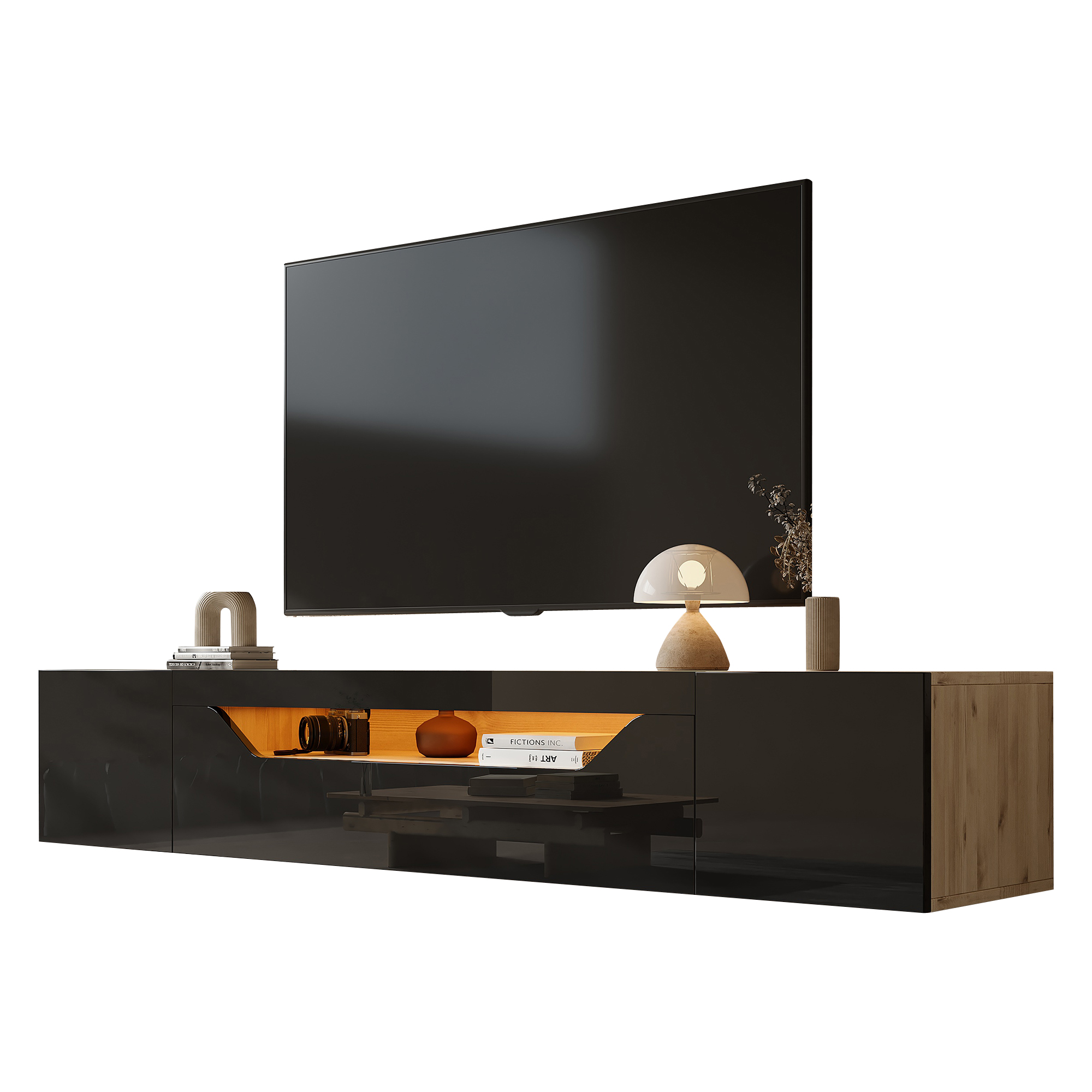 TV-taso seinäkiinnityksellä 180x37x36 cm beige+luonnollinen puuväri lastulevy