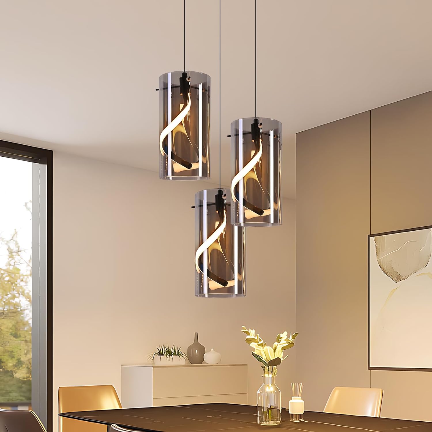ZMH LED-riippuvalaisin, 3 valoa, musta, 150 cm, 23 W, säädettävä korkeus, riippuvalaisin olohuoneeseen tai makuuhuoneeseen