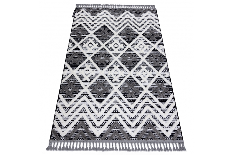 Matto MAROC P642 Rooma Zigzag harmaa / valkoinen Tupsut berbery Marokkolainen shaggy 120x170 cm