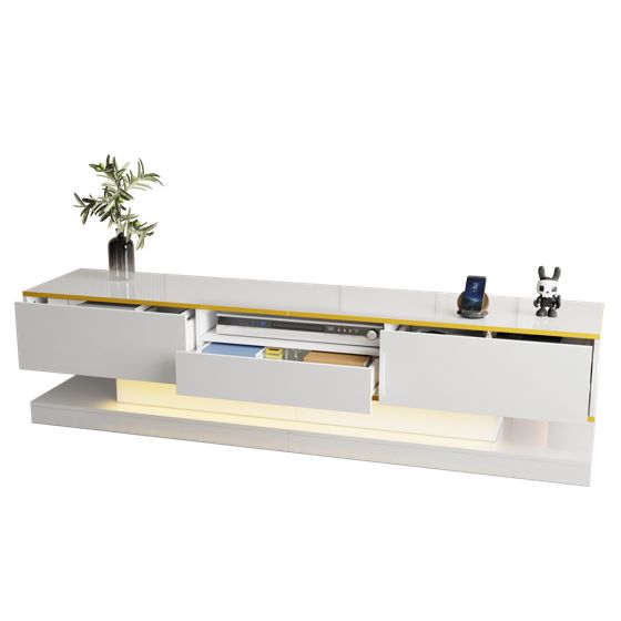 TV-taso 180x38x45 cm valkoinen kultainen lastulevy säilytyksellä ja LED-valaistuksella