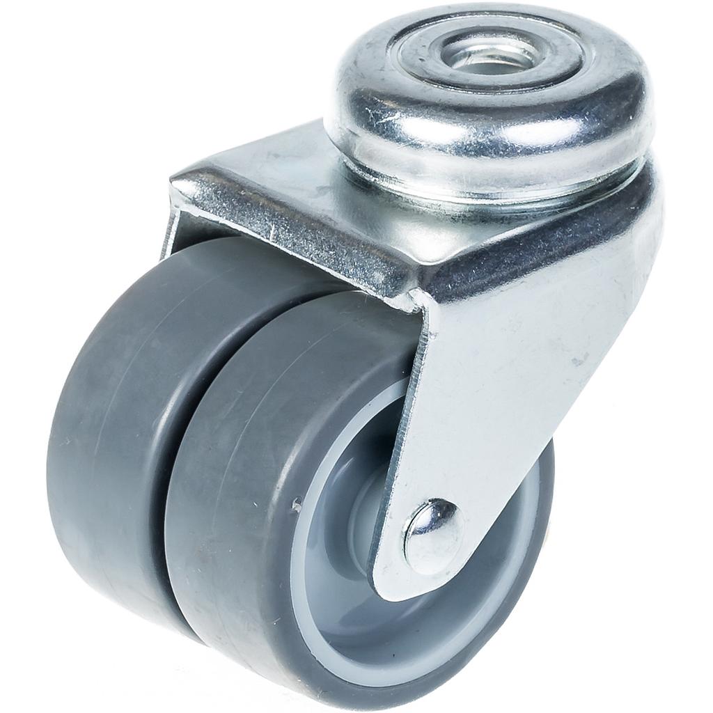 50 mm:n (2 tuuman) kaksoispyöräinen pyörä, harmaa kumi, kääntyvä, kantavuus 70 kg