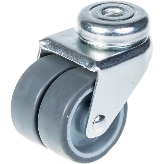 50 mm:n (2 tuuman) kaksoispyöräinen pyörä, harmaa kumi, kääntyvä, kantavuus 70 kg