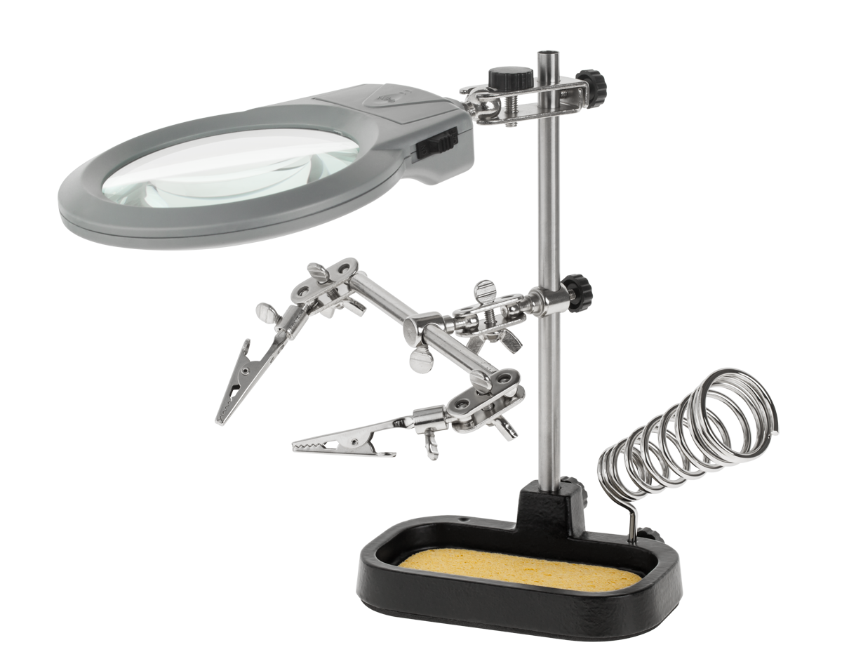 Kolmannen käden juotostyökalusarja, suurennuslasilla varustettu Kemot