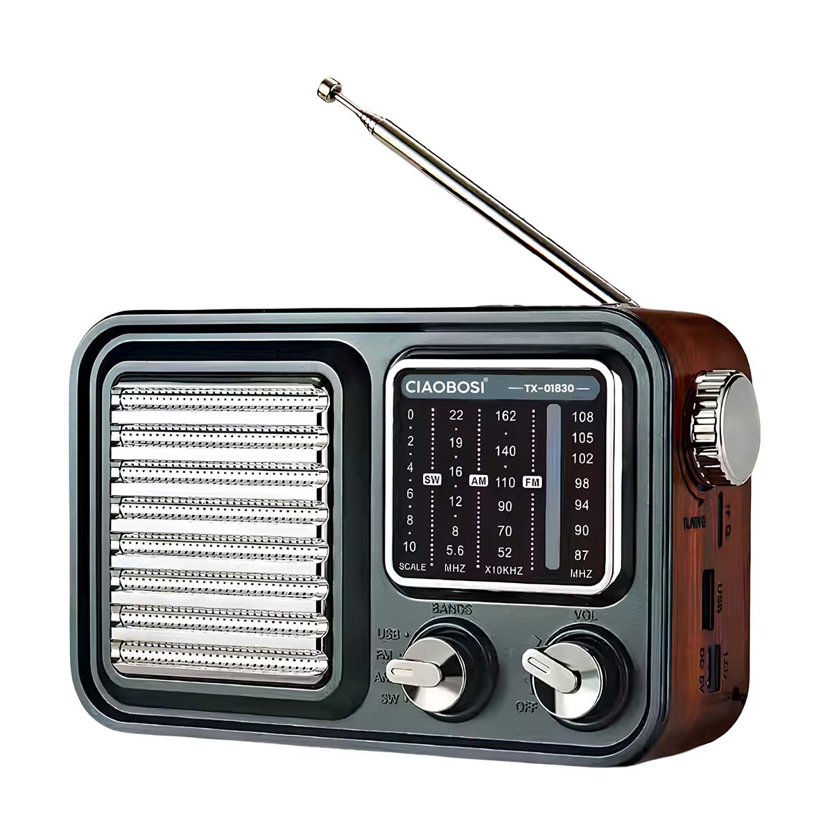 Retro-radio, monikaistainen FM/AM/SW, USB-MP3-soitin