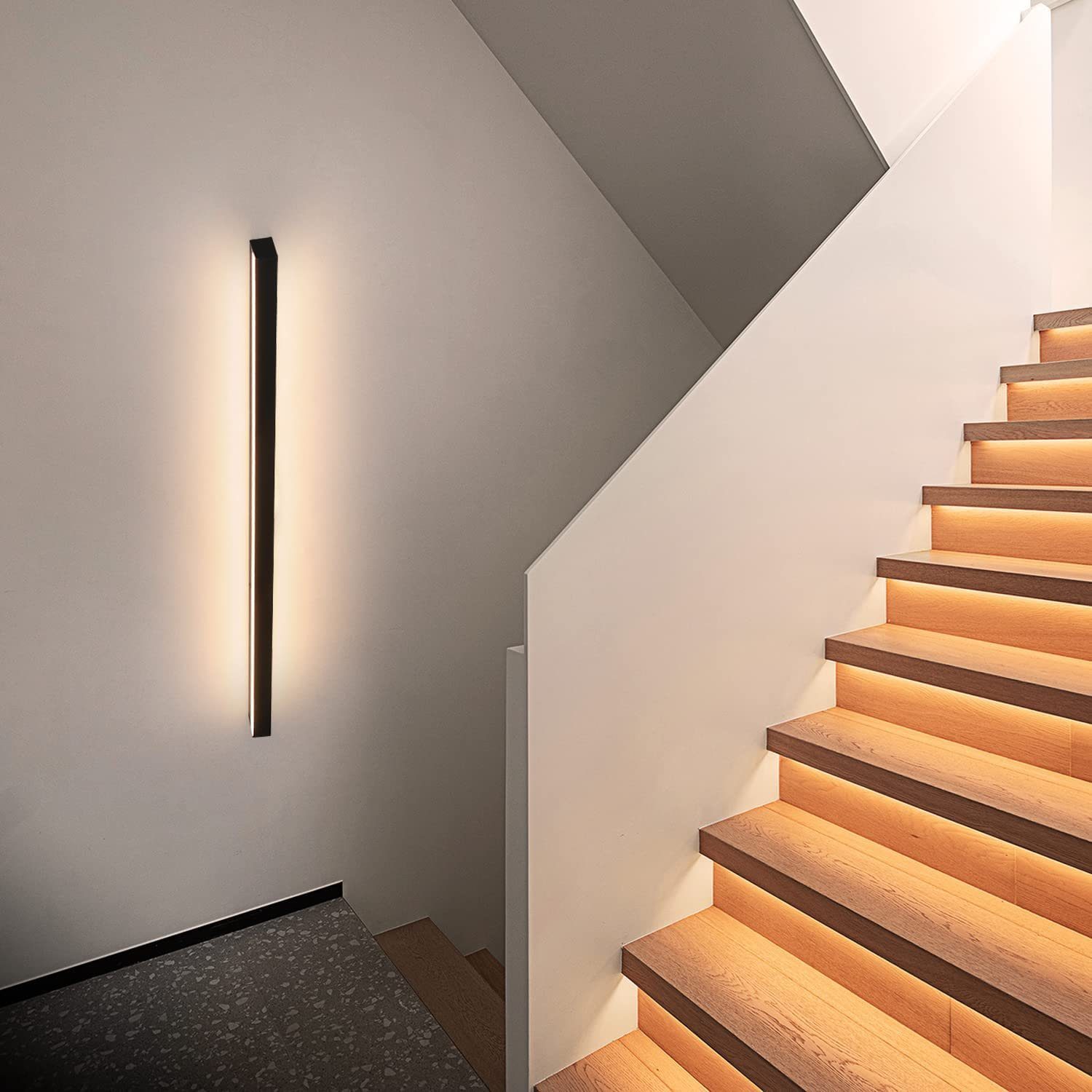 NETTLIFE LED - seinävalaisin, sisätiloihin - moderni, 100 cm, 34 W, lämmin valkoinen Käytävävalaisin olohuoneen, lamppu musta