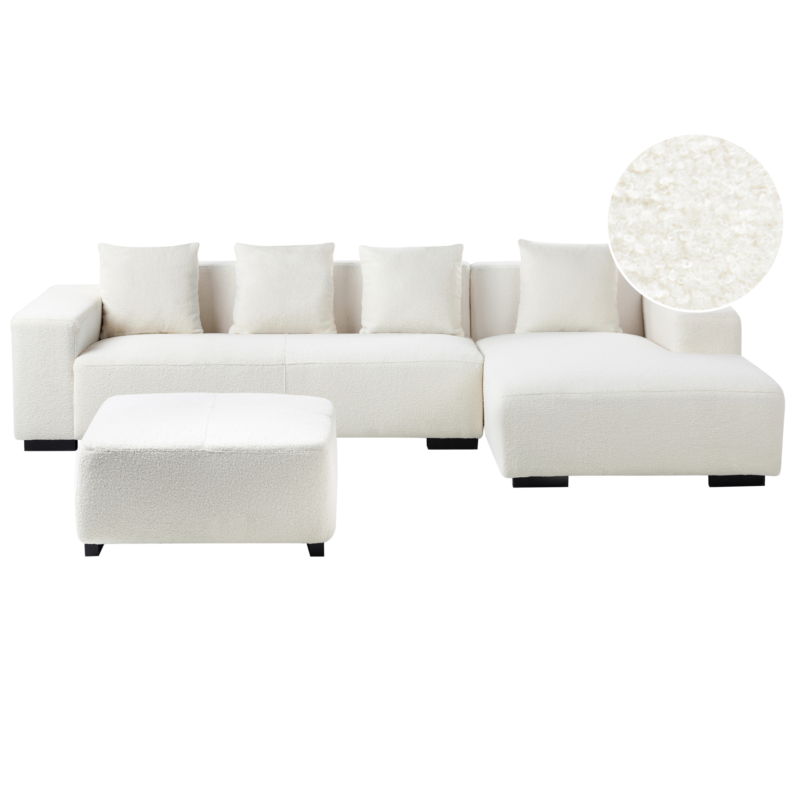 Kulmasohva LUNGO buklee Valkoinen ja rahi 4-istuttava Vasen