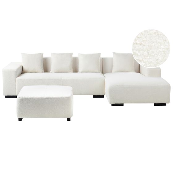 Kulmasohva LUNGO buklee Valkoinen ja rahi 4-istuttava Vasen