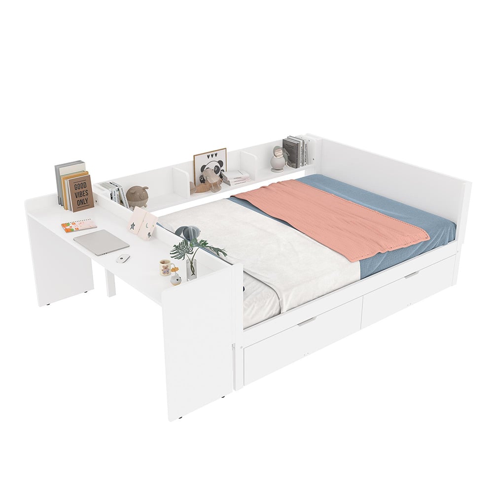 Sänky 140x200 cm kahdella säilytyslaatikolla, valkoinen