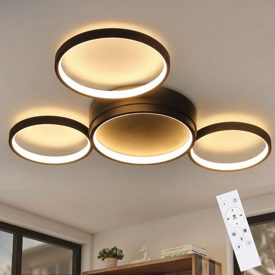 NETTLIFE musta LED - kattovalaisin, himmennettäväKaukosäätimellä, moderni muotoilu, 4 rengasta, 52W alumiininen
