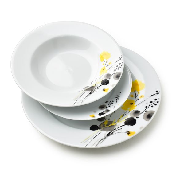 Ruokailuastiasto posliini AFFEKDESIGN LEA YELLOW 27 cm keltainen 18 osaa