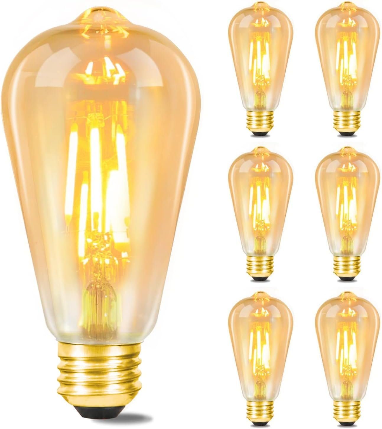 NETTLIFE 6 kpl E27 LED-lamppuja lämmin valkoinen retrotyylinen Edison-lamppu 2200K ST64 antiikkilamppu energiansäästöinen 4