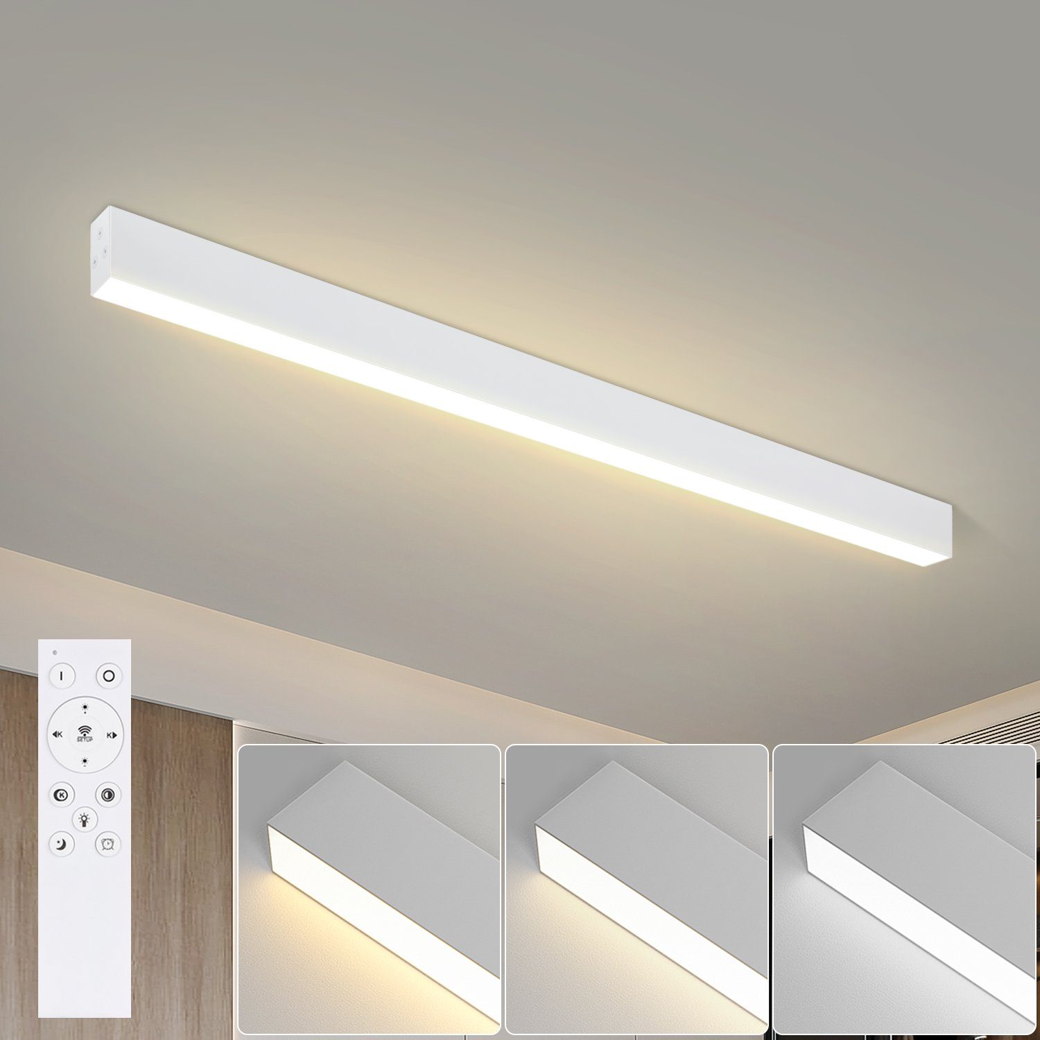 NETTLIFE LED-kattovalaisin valkoinen 32 W moderni himmennettävä 107 cm pitkä olohuoneen lamppu pöytävalaisin kaukosäätimellä