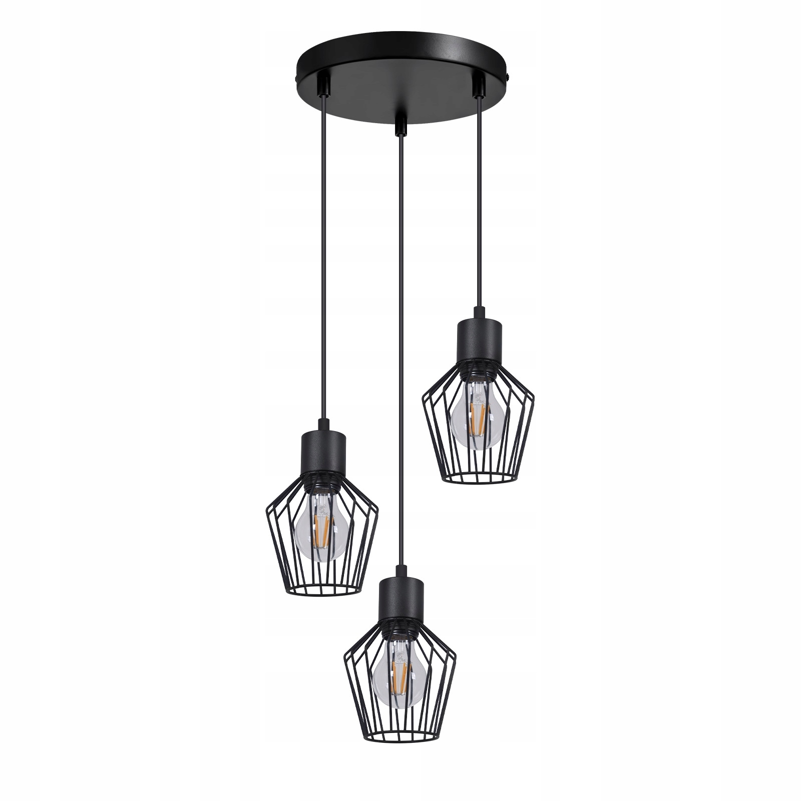NETTLIFE Riippuvalaisin, 3-lamppuinen, pyöreä, musta, LED, E27, metalli, retro