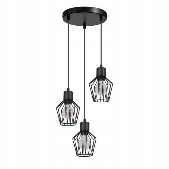 NETTLIFE Riippuvalaisin, 3-lamppuinen, pyöreä, musta, LED, E27, metalli, retro
