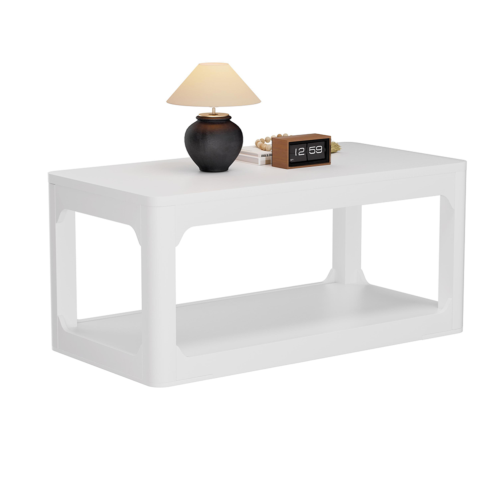 Sohvapöytä 100/50/44,5 cm, kaksi säilytyslokeroa, moderni muotoilu, valkoinen