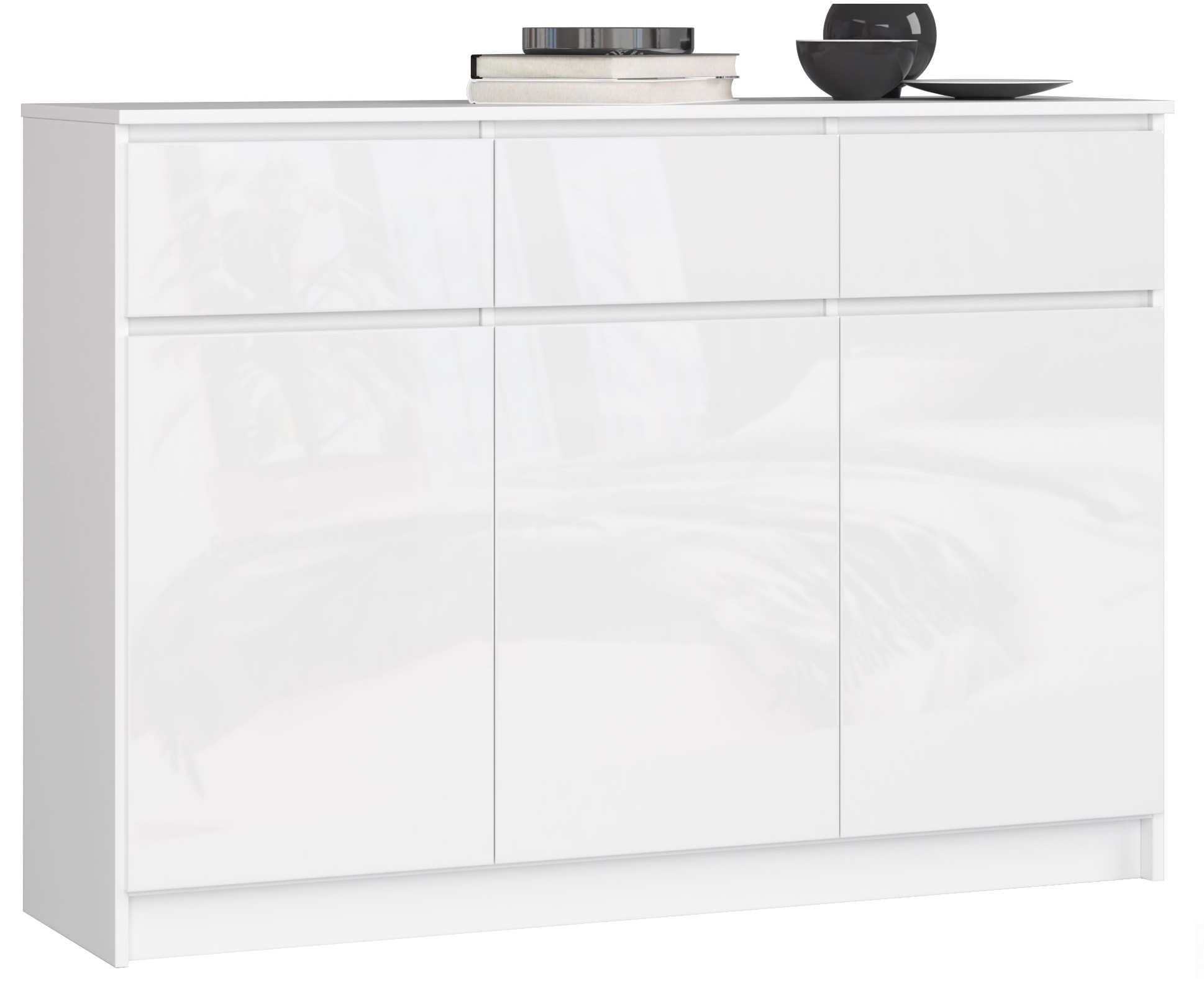 Akord Lipasto 3 Ovet 3 Laatikkoa Valkoinen Korkeakiilto 138x40x99