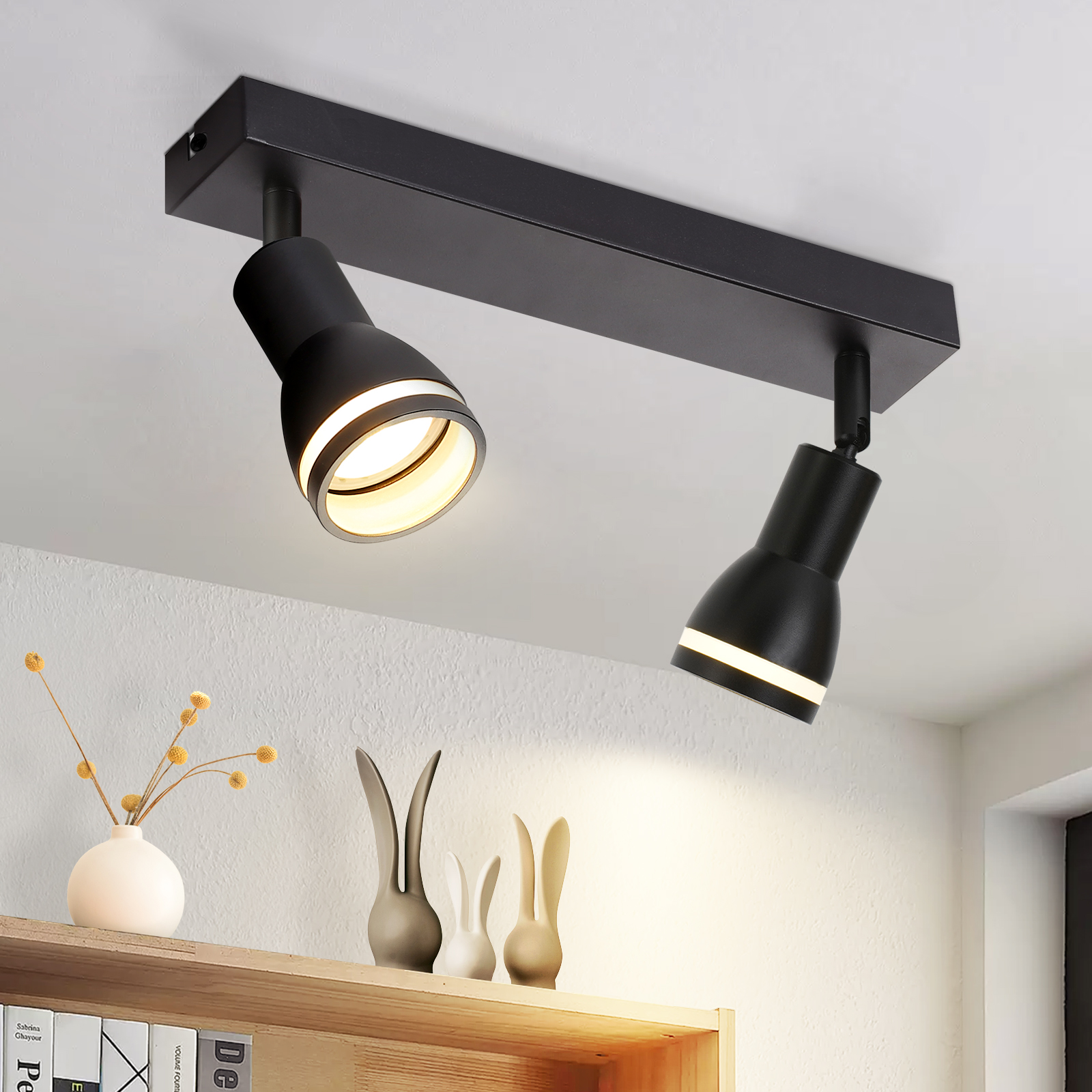 NETTLIFE LED - kattospottivalaisin 2 lamppua musta olohuoneen kattovalaisin säädettävä kohdevalo GU10- kohdevalo moderni lamppu