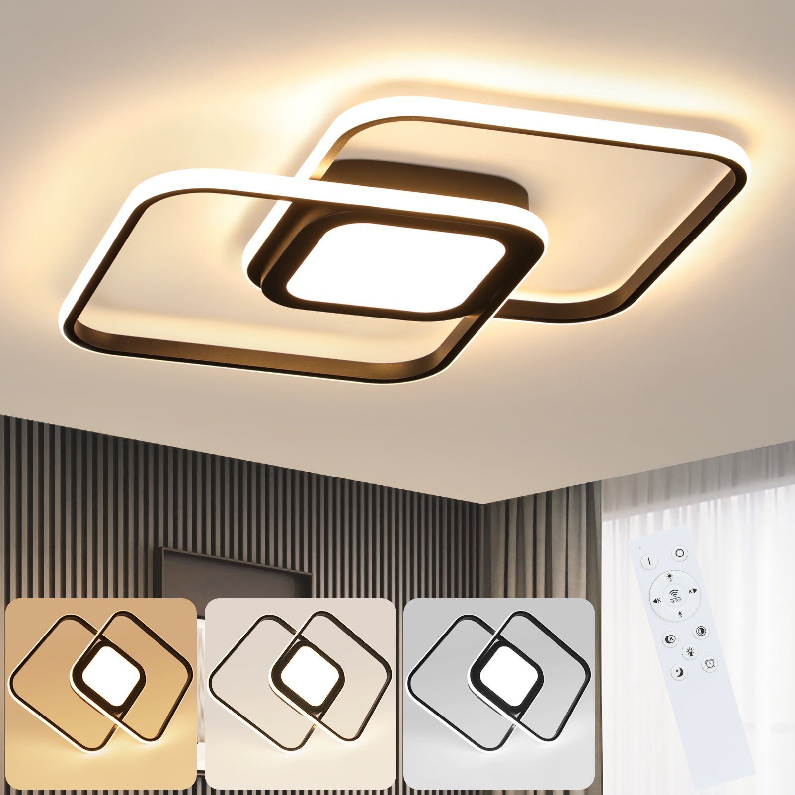 NETTLIFE LED-kattovalaisin musta metalli 48W moderni makuuhuone olohuone himmennettävä design-lastenlamppu keittiö ruokailuhuone