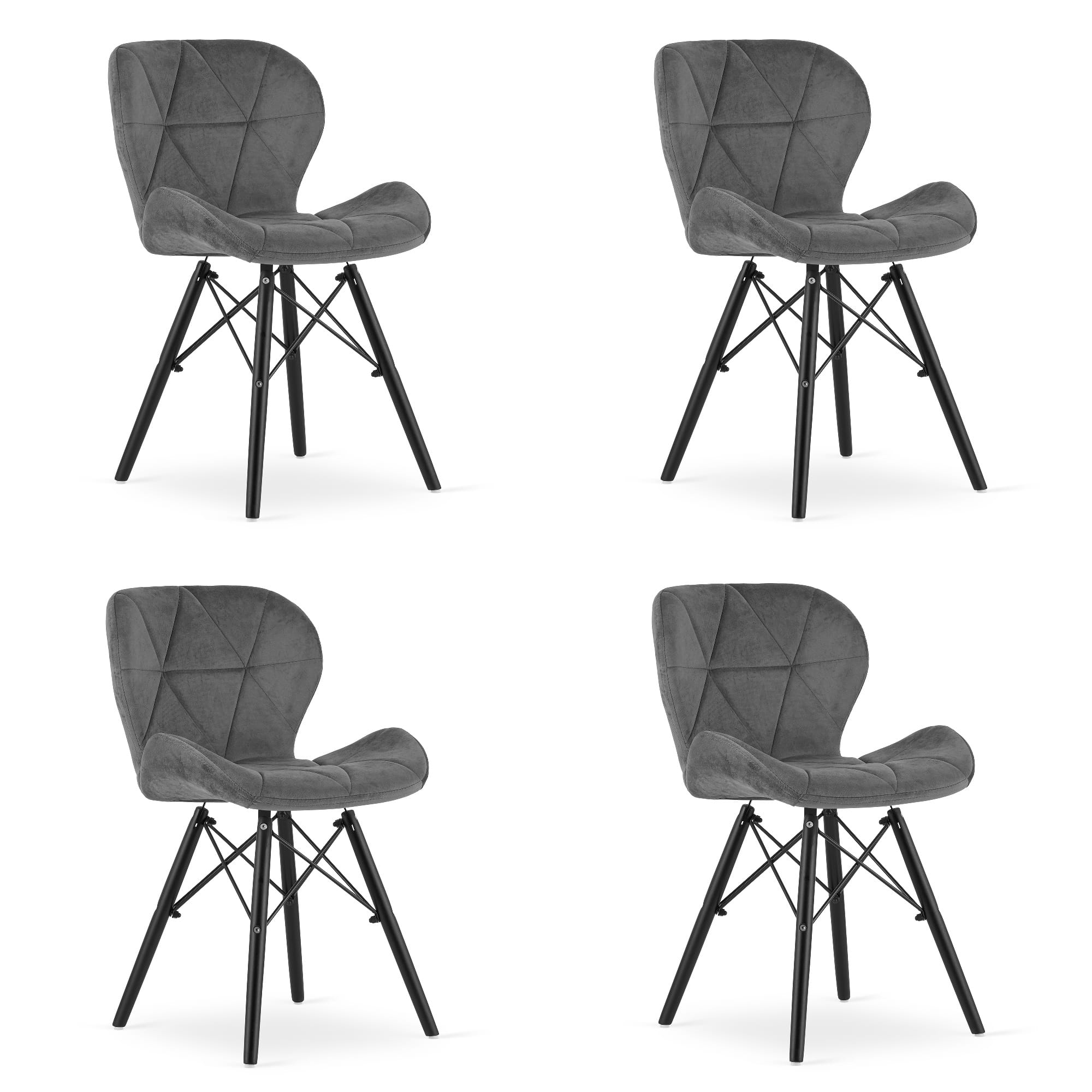 LAGO samettituoli, harmaa, mustat jalat (4 kpl)