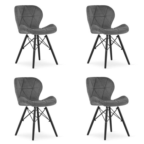 LAGO samettituoli, harmaa, mustat jalat (4 kpl)