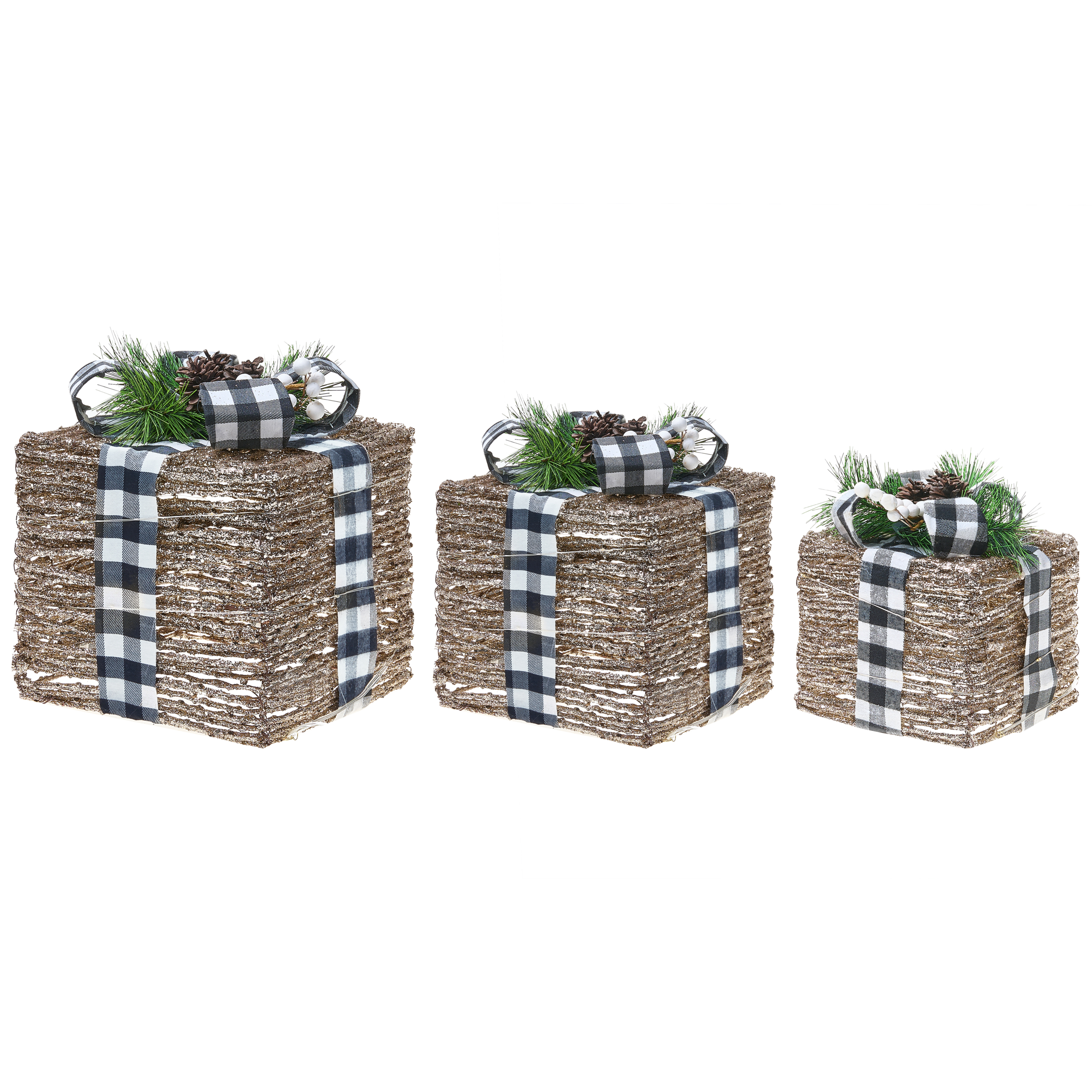 Joulukoristesetti 3 kpl LED-valo ARRESKOV Joululahja 20/25/30 cm Ruskea