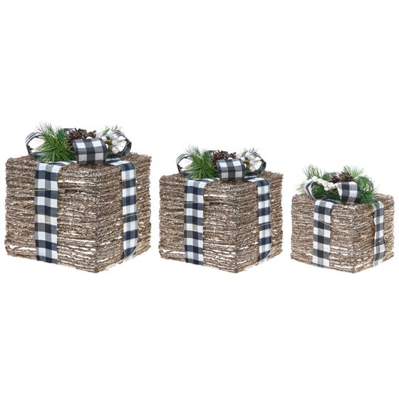 Joulukoristesetti 3 kpl LED-valo ARRESKOV Joululahja 20/25/30 cm Ruskea