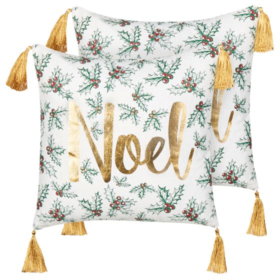 Koristetyynysetti 2 kpl ZAMIA puuvilla 45 x 45 cm Valkoinen Joulukuvio