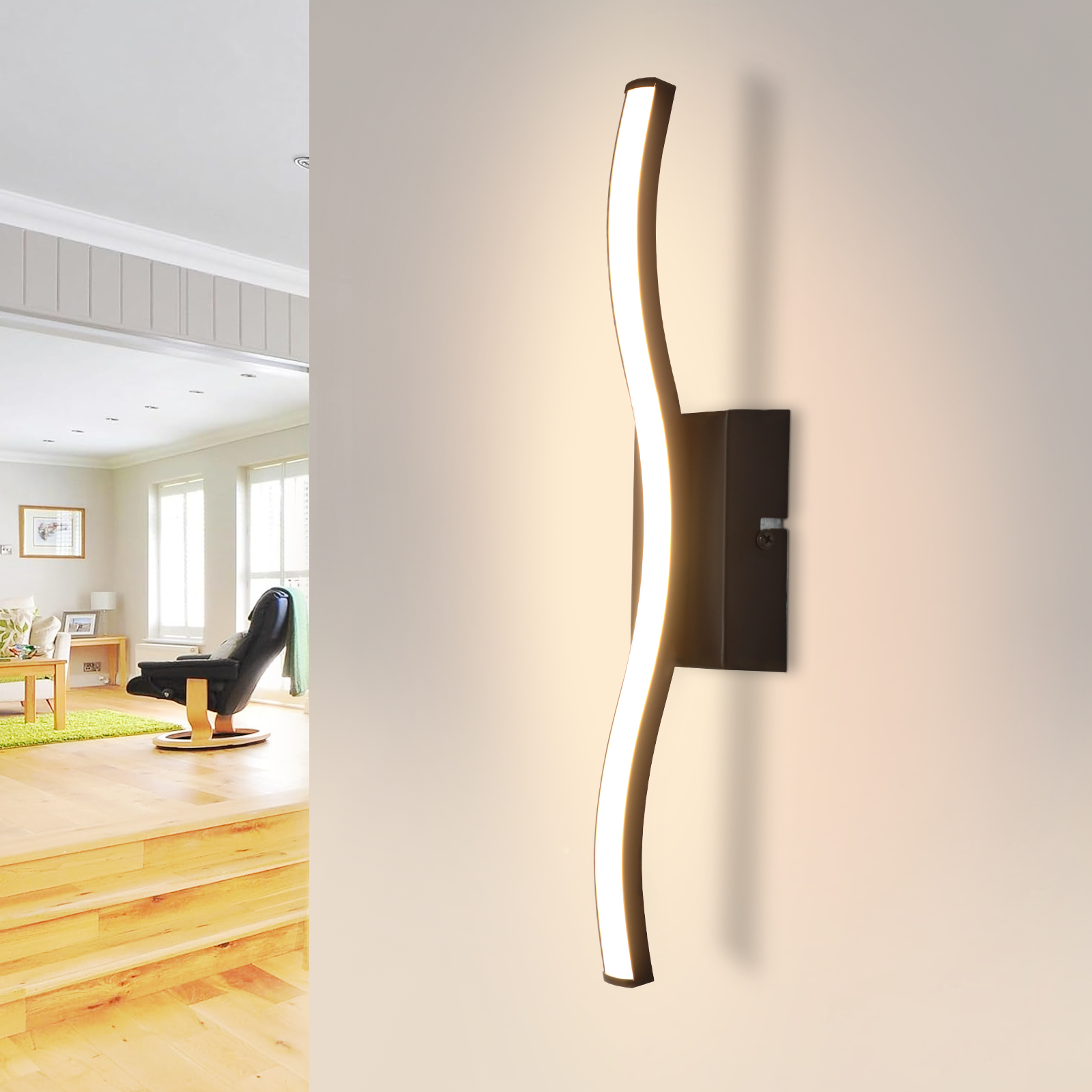 NETTLIFE LED - kattovalaisin, makuuhuoneeseen, moderni, musta, 6W, aaltokuvio, 3000K, lämmin, valkoinen