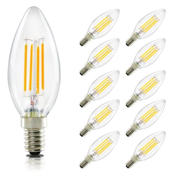 NETTLIFE 10 kpl E14 LED-lamppupaketti: 4W lämpövalkoinen (2700K) kynttilälamppu Edison C35 retro vintage lasinen energiansäästö ei säädettävä