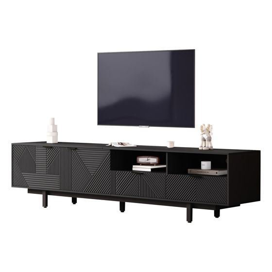 TV-taso 200x40x51 cm musta lastulevy säilytyksellä ja johtoaukoilla