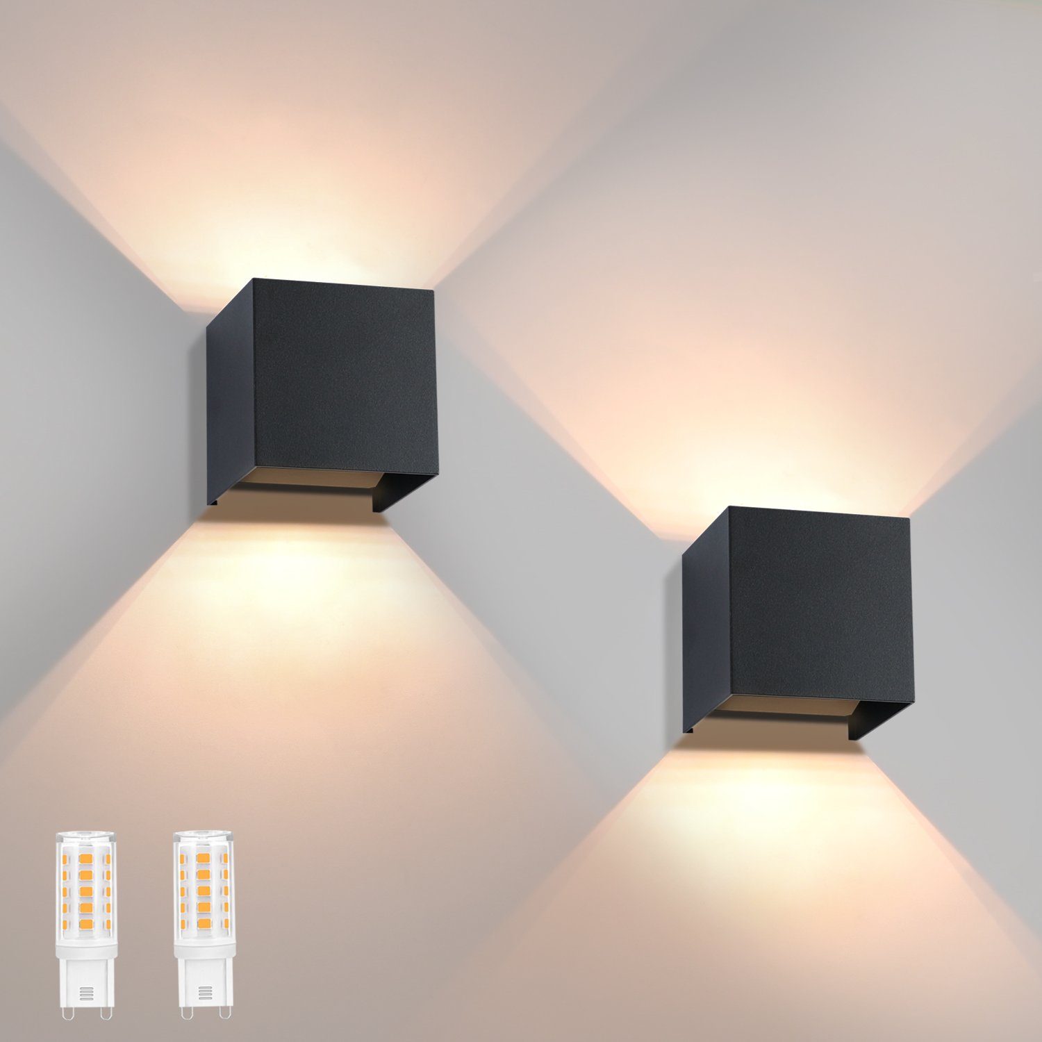 NETTLIFE LED - seinävalaisin, sisä-/ulkokäyttöön, : 2 ulkovalaisimen, setti, lämmin Valkoinen, IP65, ulkoseinävalaisin, G9Valkoinen