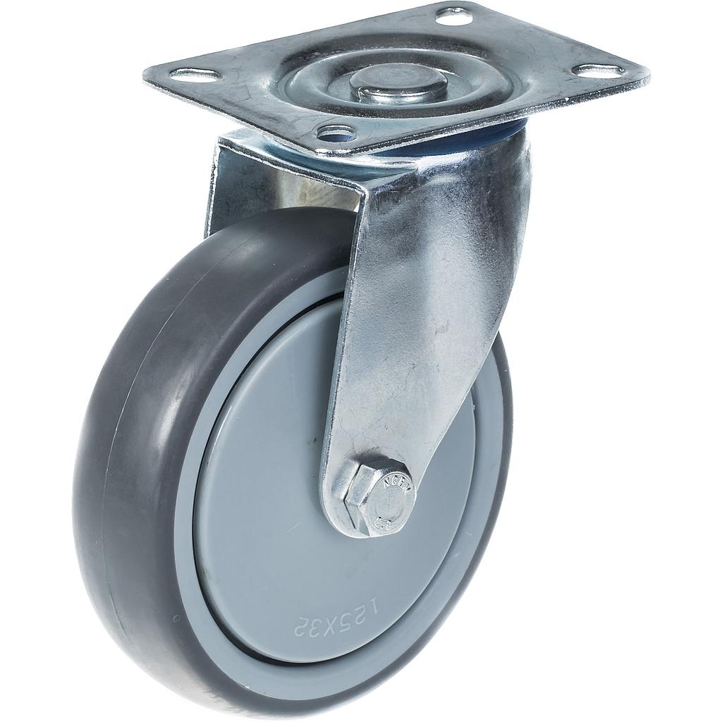 125 mm:n (5 tuuman) pyörä, harmaa kumirengas, kääntyvä, kestävä, kantavuus 130 kg