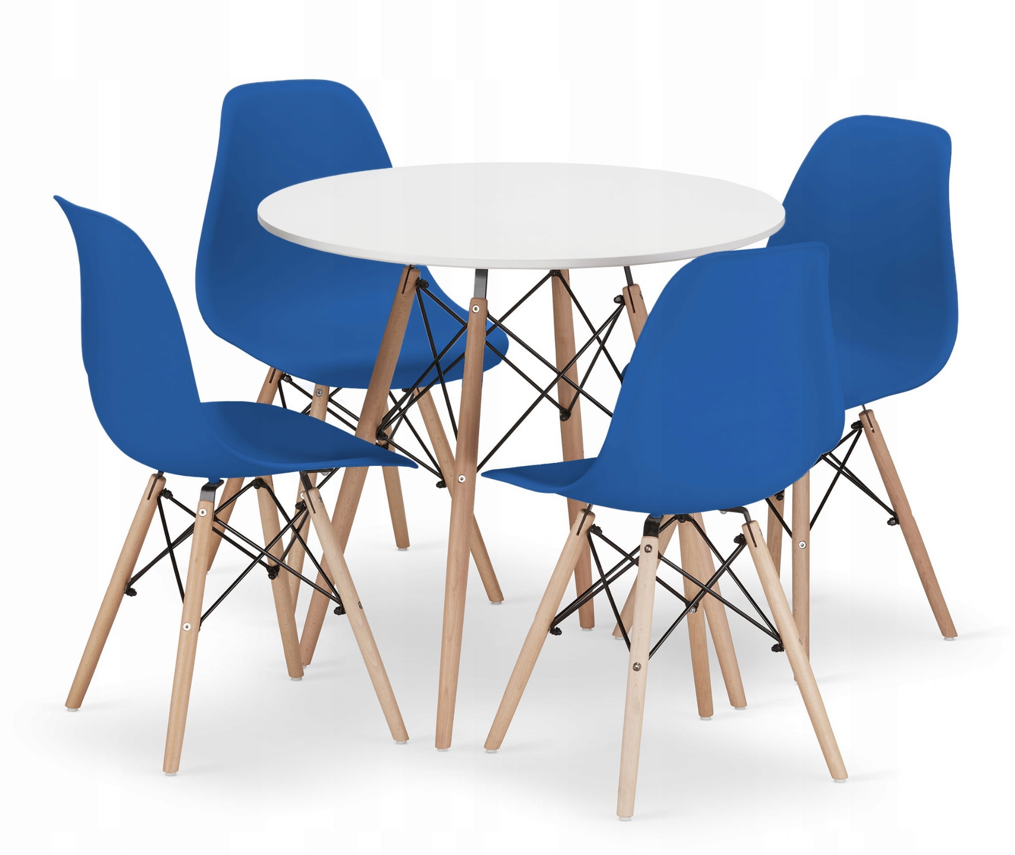 TODI pyöreä pöytä 80 cm, 4 OSAKA-tuolia, sininen, valkoinen