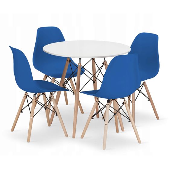 TODI pyöreä pöytä 80 cm, 4 OSAKA-tuolia, sininen, valkoinen