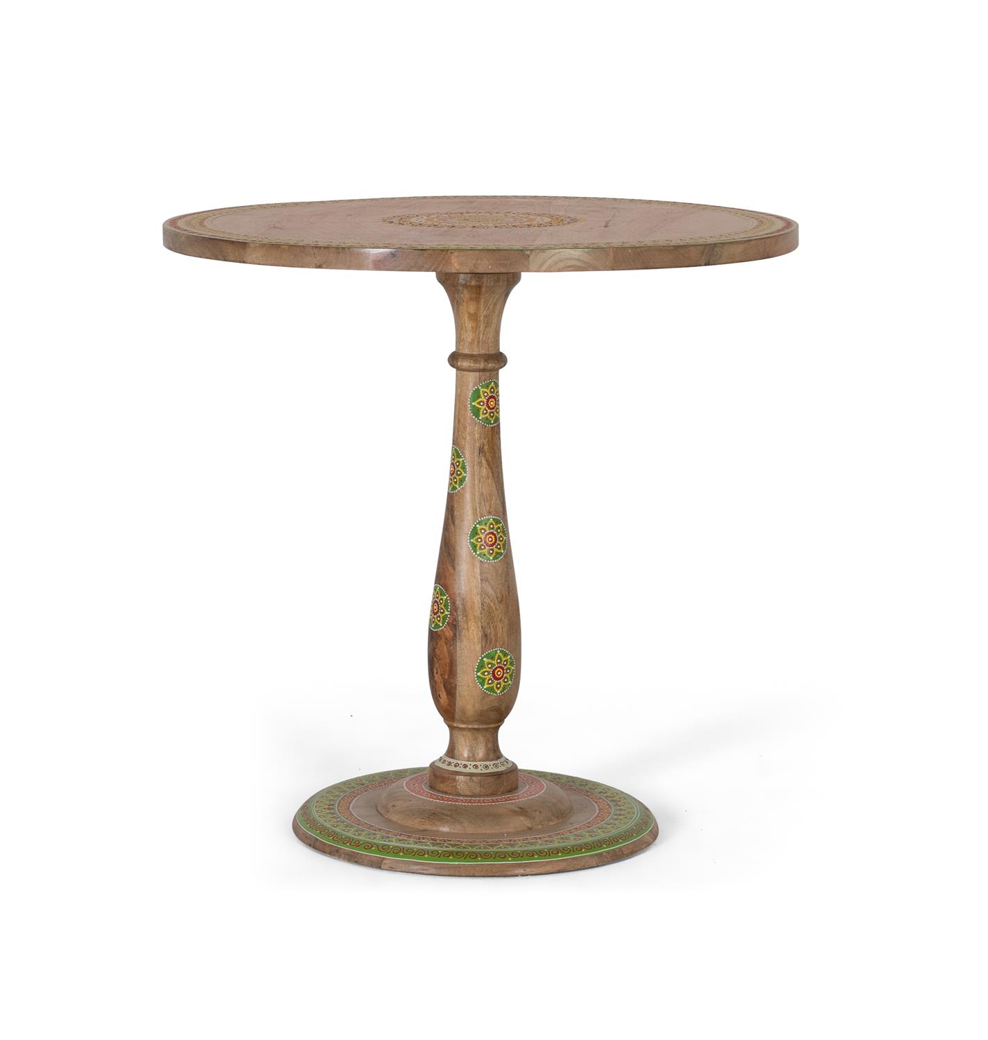 Käsinmaalattu mangopuusta valmistettu pyöreä ruokapöytä