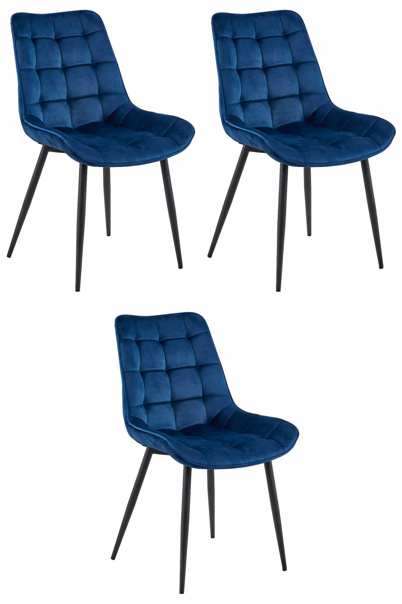 BERA-tuoli, tummansininen sametti, mustat jalat (3 kpl)