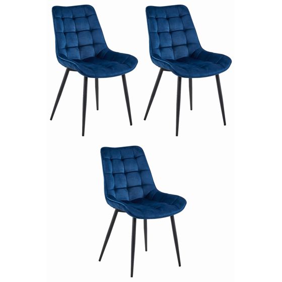 BERA-tuoli, tummansininen sametti, mustat jalat (3 kpl)