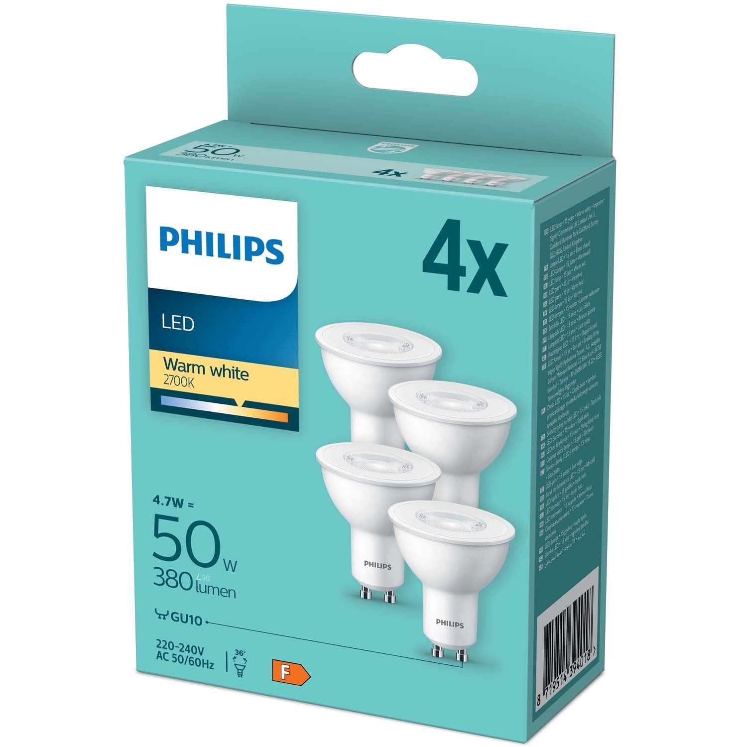 4 kpl LED GU10 4,6W (50W) 380lm
