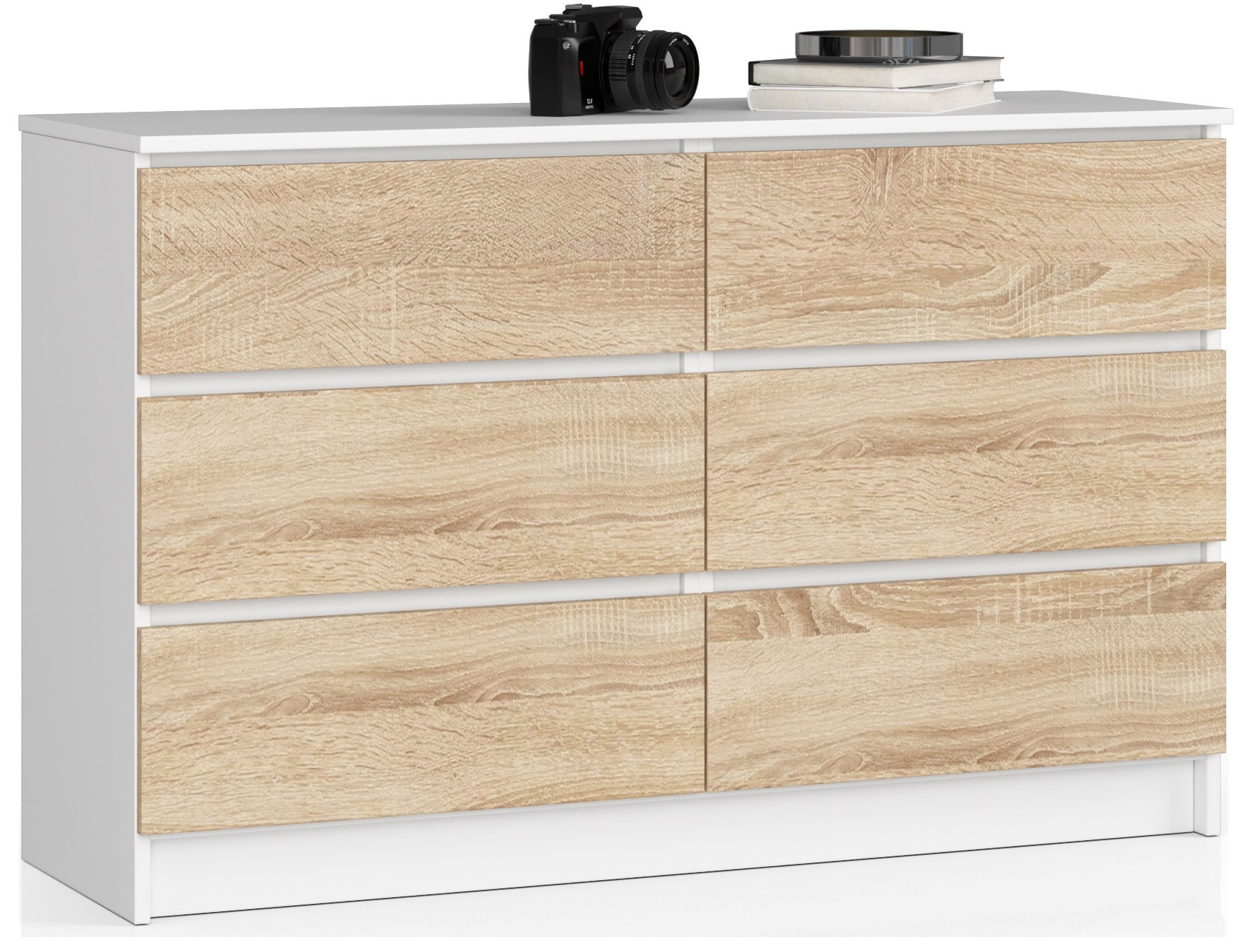 Akord Lipasto 6 laatikkoa Valkoinen/Sonoma-tammi 120x40x77